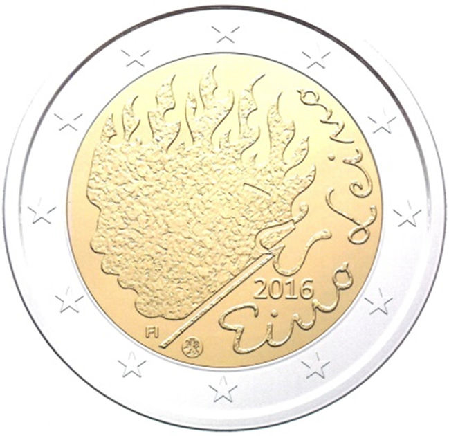 2 Euro Sondermünze aus Finnland mit dem Motiv 90. Todestag Eino Leinos
